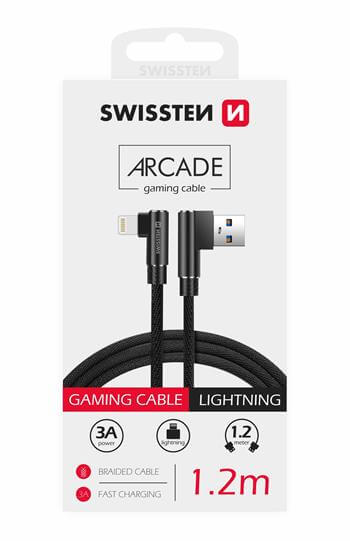 Textilný dátový kábel Swissten ARCADE USB / LIGHTNING 1,2 M - čierna